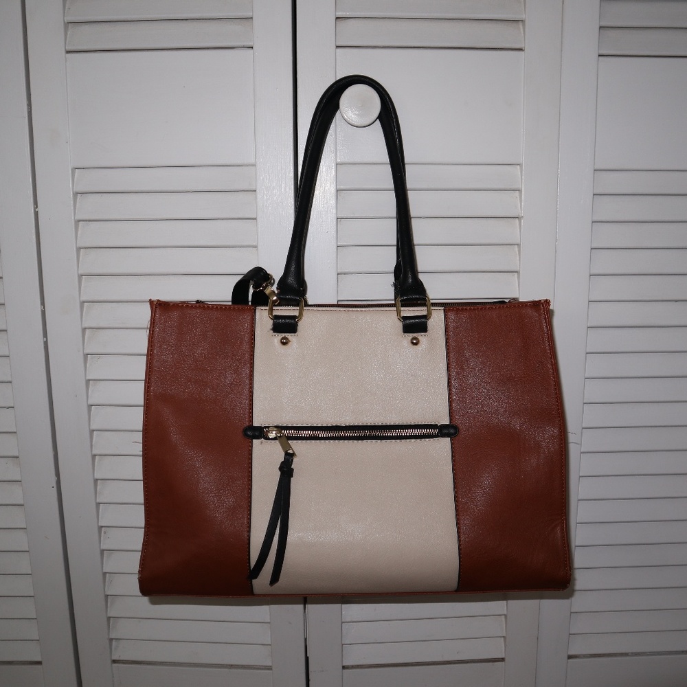 Large Work Everyday Bag Brown White Tote